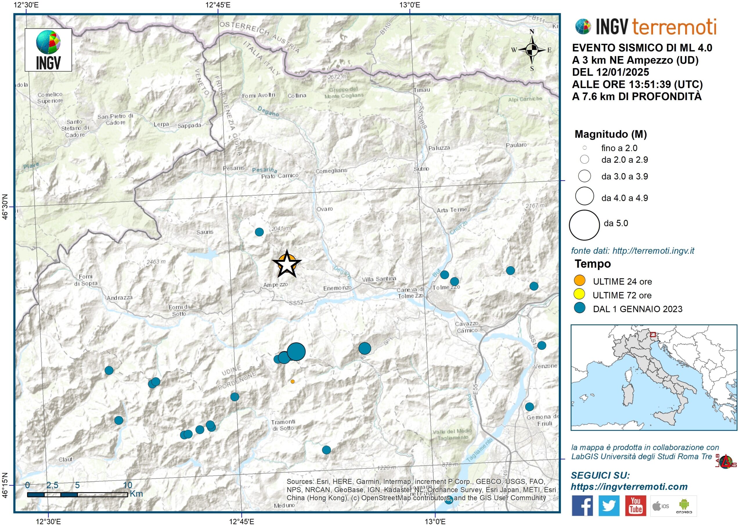 Terremoto in Friuli: scossa 3.9 scala Richter. Non segnalati danni