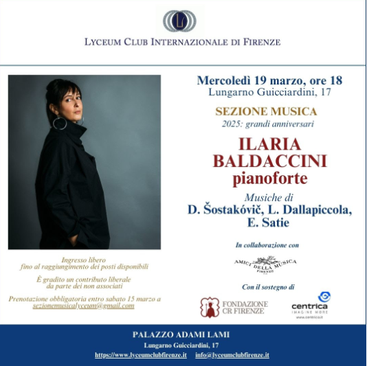 Firenze, Lyceum: la pianista Ilaria Baldaccini suona Satie, Dallapiccola e Šostakóvič